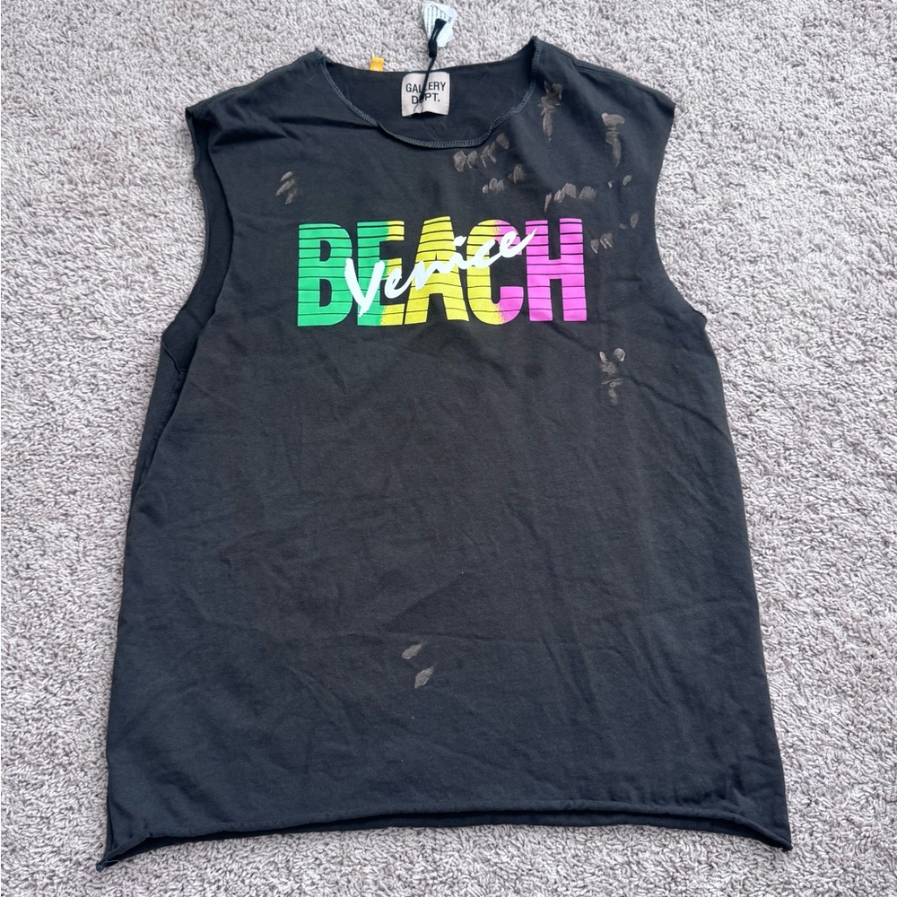 Men’s Black sleeveless shirt with Multicolor 'BEACH' graphic
